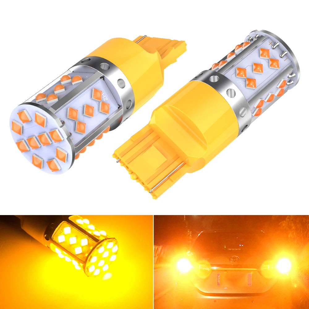 2Pcs WY21W LED Canbus No Error No Hyper Flash Turn Signal Lights Bulb 3030 SMD T20 7440 W21W 1156 BA15S LED Lamp 12V Orange