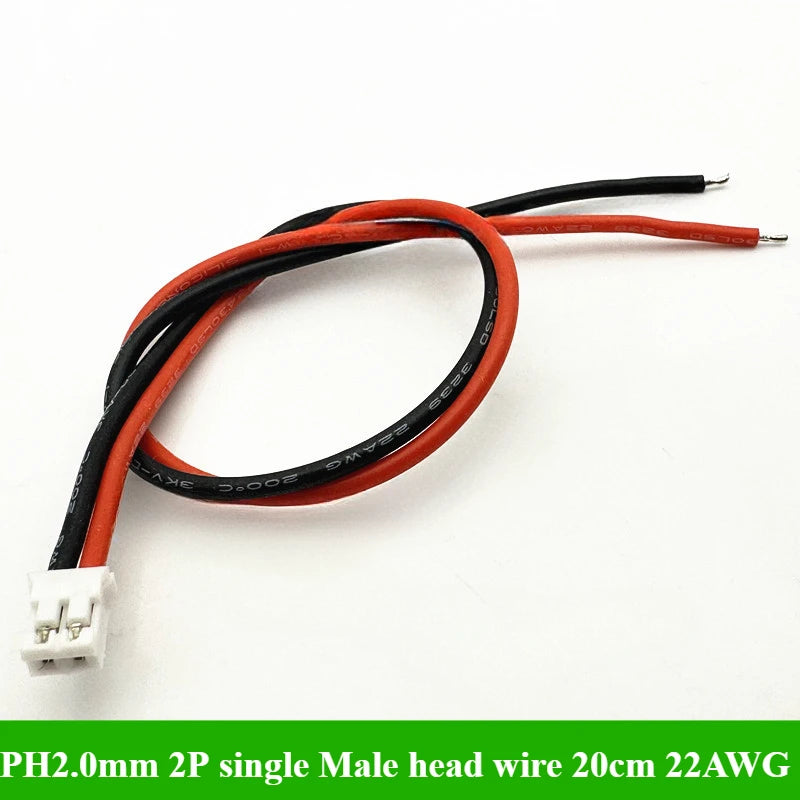 JST PH 2.0mm Pitch 2 Pin Male Female Cable Connector Micro PH2.0 2P Plug Jack Socket with Soft Silicone Wire Cables 20cm 22AWG