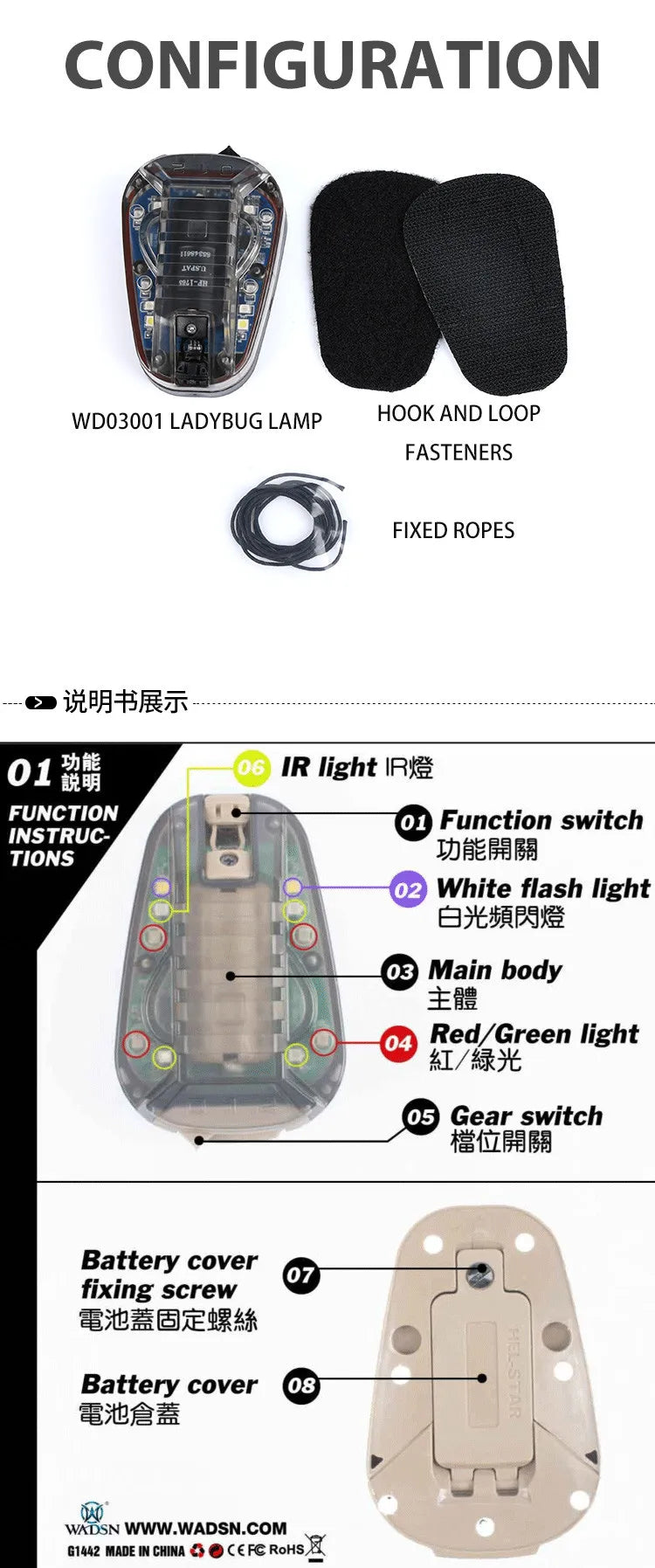 WADSN HEL STAR 6 GEN3 Airsoft Sport Helmet Light Blue Green Red IR Strobe Waterproof Outdoor Survival Safety Signal Flash LAMP