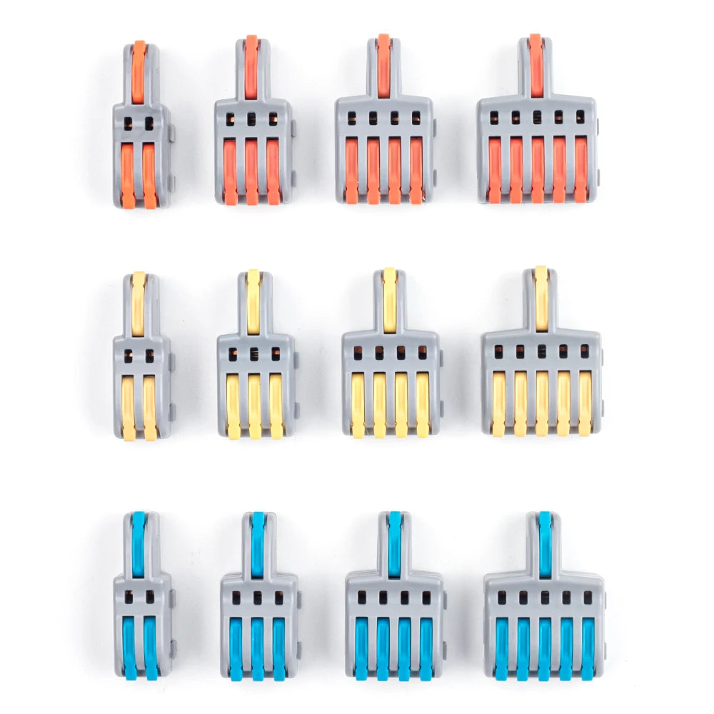1 in 2/3/4/5 out Quick Splicing Mini Compact Connector Orange/Yellow/Blue Lever Push-in Terminal Block For Electrical Connection