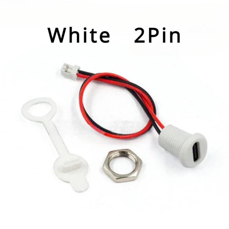 5PCS 2Pin - 6Pin USB-C Connector Type-C Waterproof with PH 2.0 Nut Locking Panel Mounting TPC Waterproof Fast Charging Jack Por