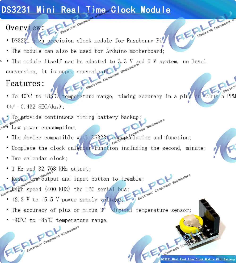 DS1302 / DS1307 / PCF8563 / DS3231 AT24C32 I2C IIC Memory 3.3V-5V Real Time Precision RTC Clock I2C Module DS3231SN for Arduino
