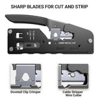 AMPCOM RJ45 Crimper CAT7 Crimping Tool for Pass Through RJ11 RJ45 Connector CAT6 CAT5E Modular Plugs With Wire Stripper Cutter