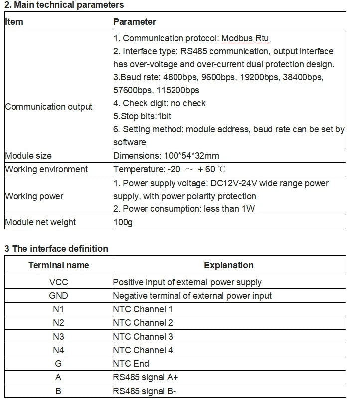 4-Channel NTC Transmitter 10K Thermistor To RS485 Modbus RTU Communication