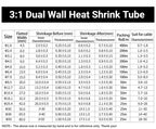 3meters 3:1/4:1 Heat Shrink Tube With Glue 1.6mm-40mm Dual Wall Adhesive Lined Polyolefin Shrinkin ﻿Wrap Cable Protect Sleeving