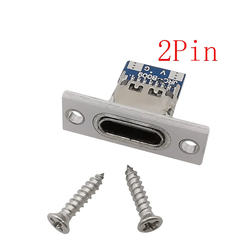 1/2/5/10Pcs USB 3.1 Type C 2/4 Pin Socket Connector Jack With Screw Fixing Plate Type-C USB Socket Adapter