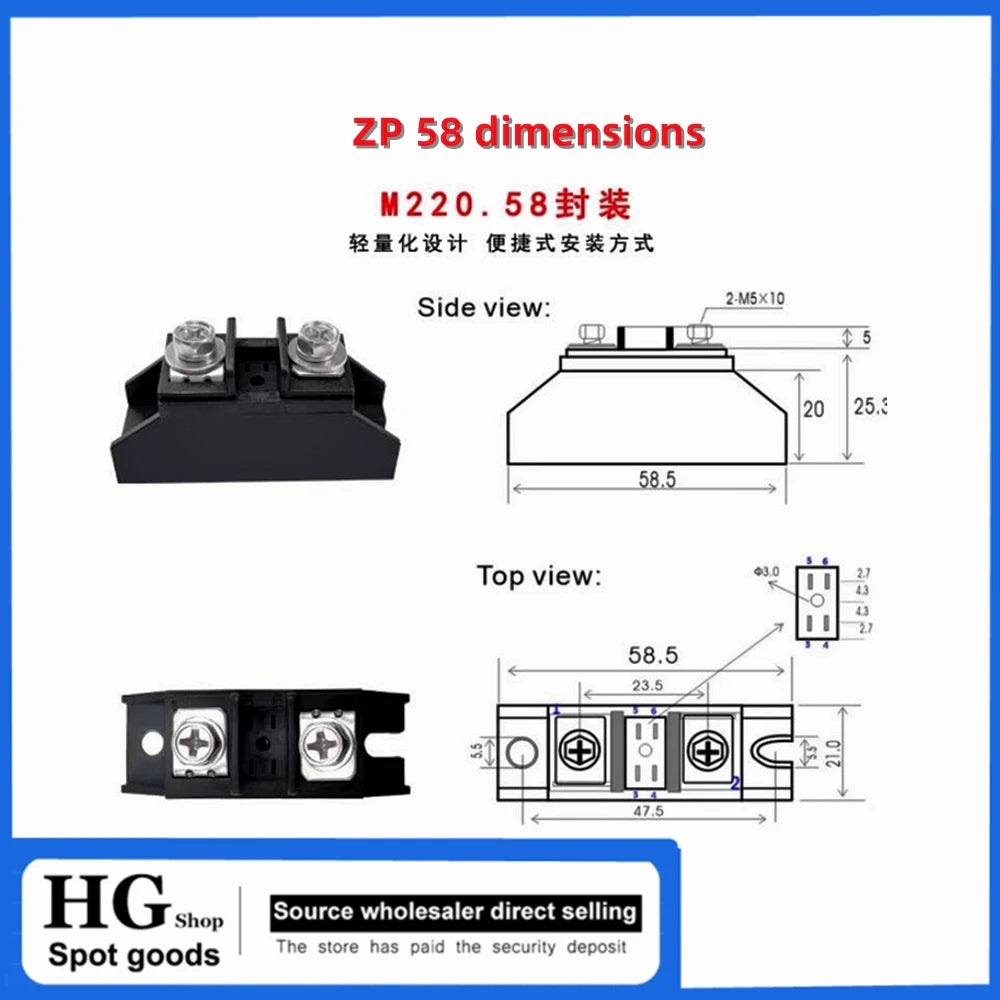 ZP100A 1000V Small anti-reverse diode ZP5A 10A 20A 25A 30A 40A 50A 70A Afterflow 90A 110A 150A 1000V Rectify M220.58 package