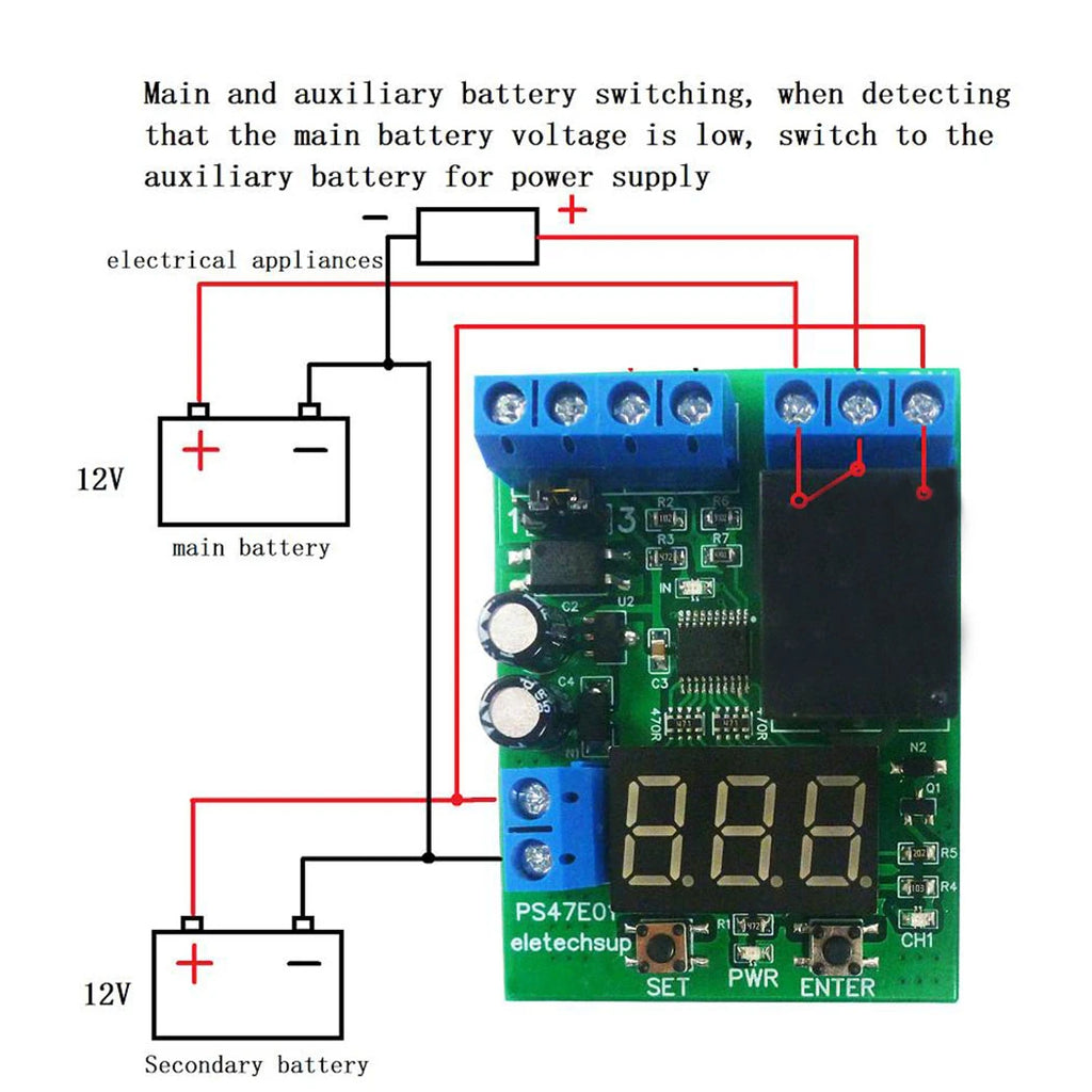 DC 12V 24V LED Digital Relay Switch Control Board Module Relay Module Voltage Detection Charging Discharge Monitor Test