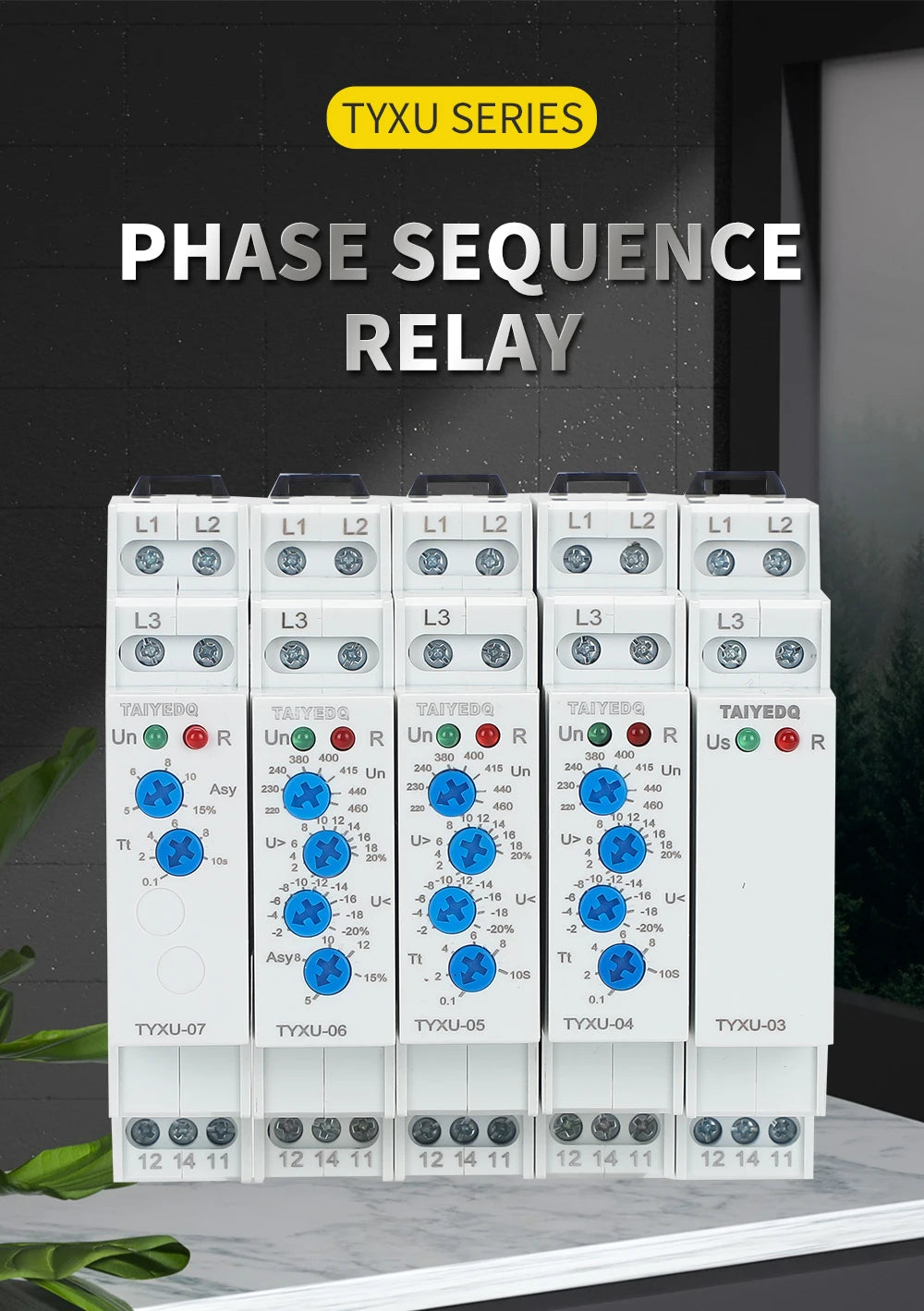 TYXU-06 3 Phase Failure Phase Sequence Voltage Monitoring Relay Voltage Sensing Protection Relay 460V