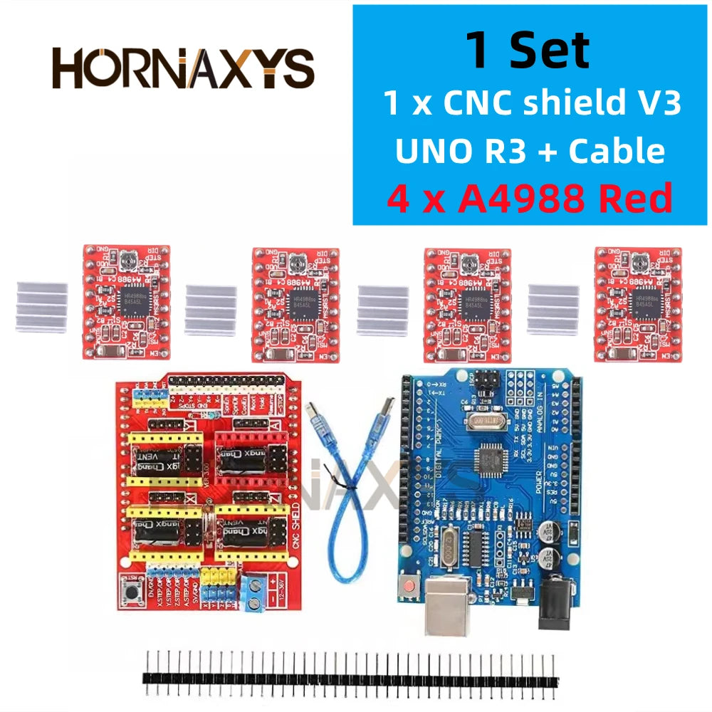 CNC Shield V3 Engraving Machine 3D Printe+ 4pcs DRV8825 Or A4988 Driver Expansion Board For Arduino + UNO R3 With USB Cable