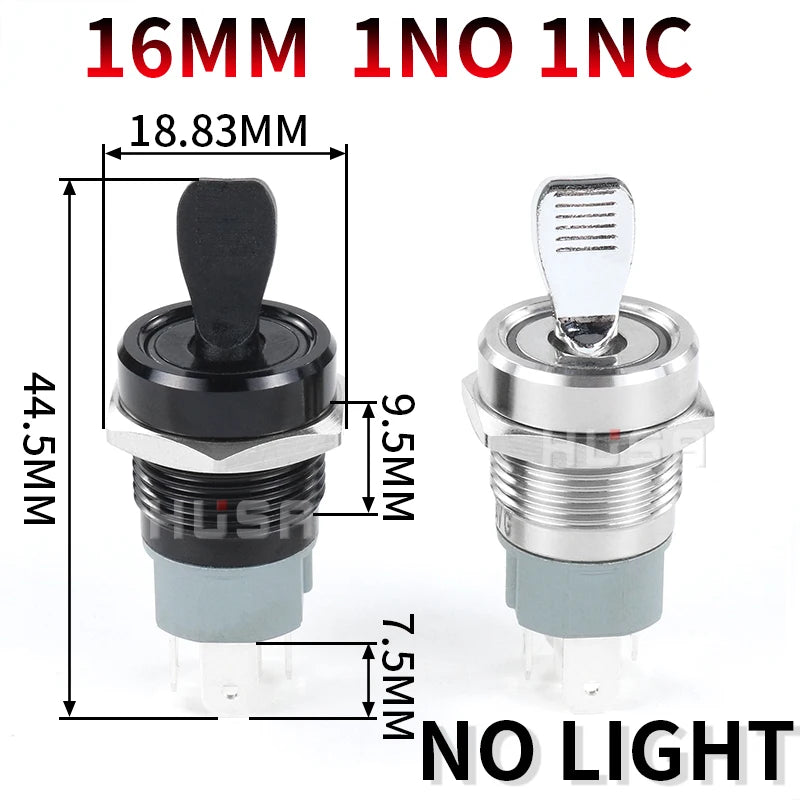 16MM  Self-locking ON-OFF Slide Power High Current Metal Toggle Switch Waterproof Push Button 2 Positions 1NO1NC Illuminated Led