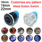 Custom Metal Push Button Switch 16mm 19mm 22mm Black Laser Luminous Waterproof Momentary Latching 12V 24V Motorcycle Car Switch