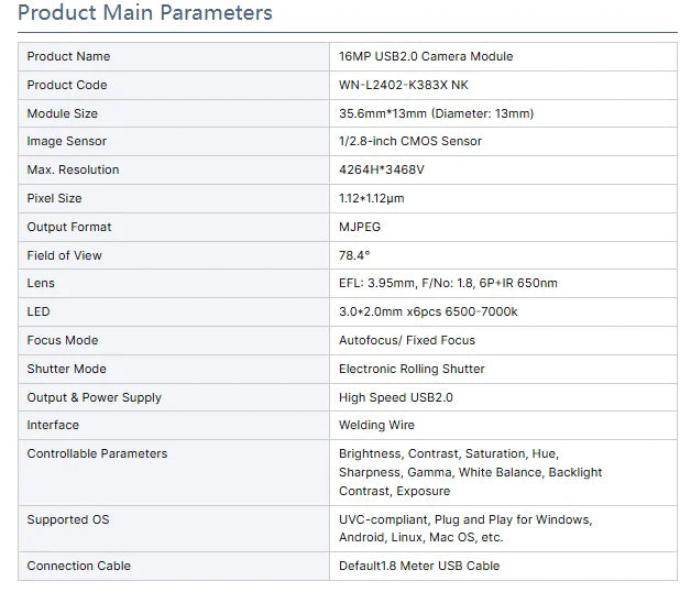 IMX298 16MP HD USB Camera Module Autofocus 78.4° UVC-compliant, Plug And Play With Led Light For Industrial Inspection