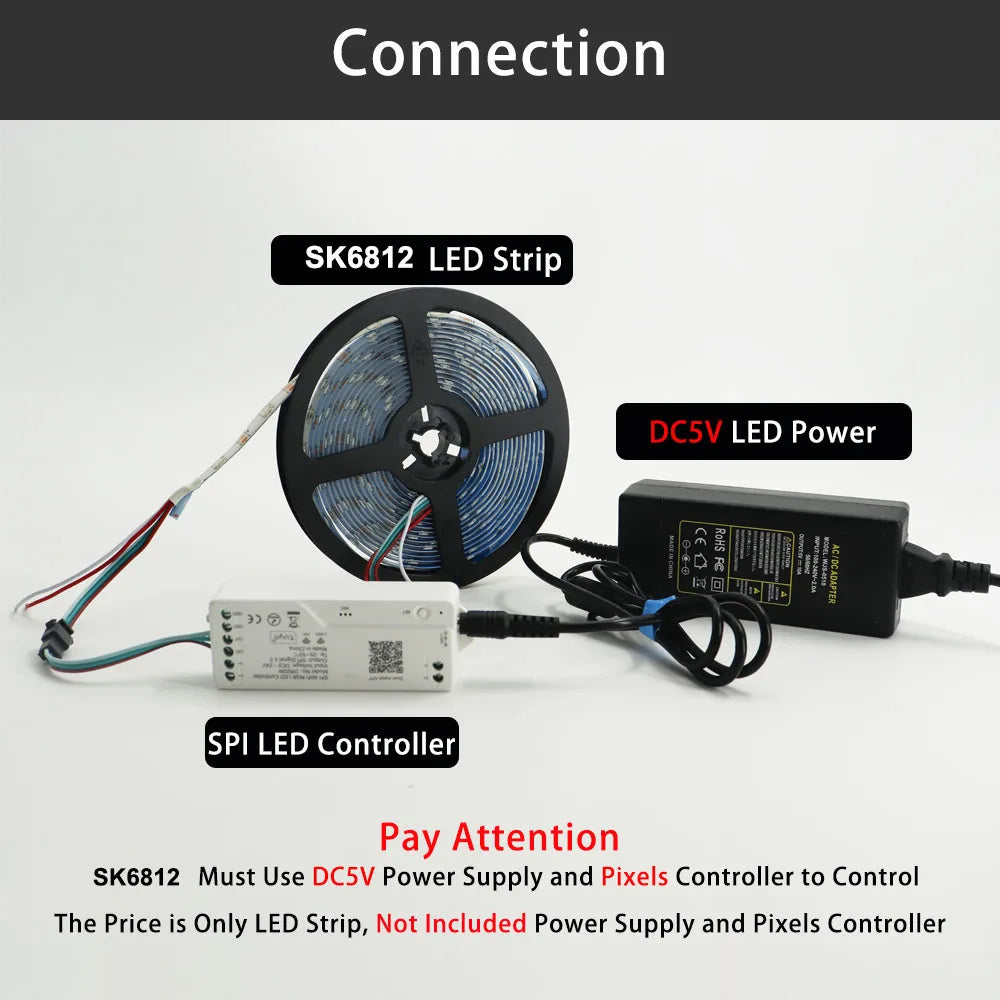 SK6812 4 in 1 RGBW Led Strip Light Similar WS2812B Individual Addressable RGBWW Led Lights 30 60 144Leds/m IP30 65 67 DC5V