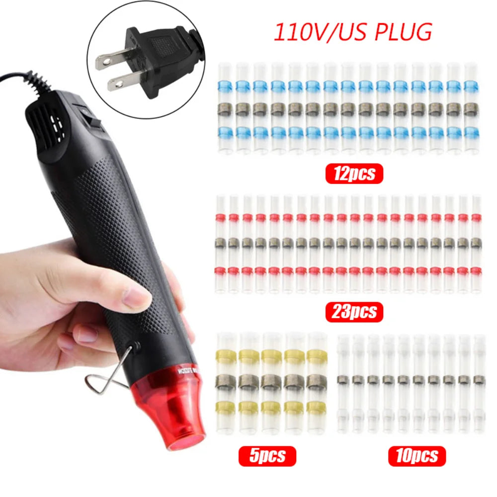 800/400/50PCS Heat Shrink Butt Waterproof Solder Seal Wire Cable Splice Terminal Kit Crimp Terminals Electrical with Hot Air Gun