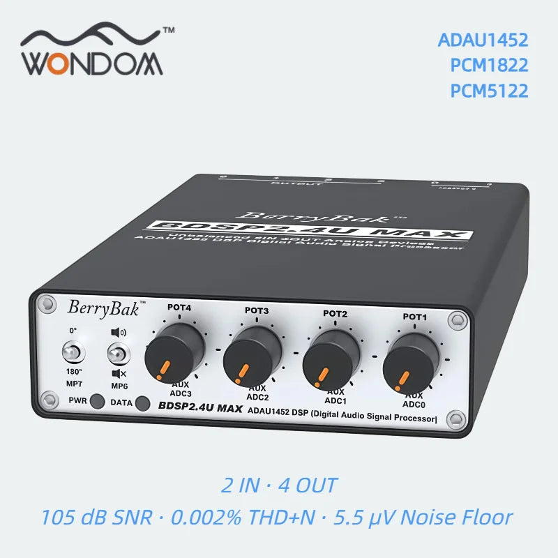 2IN 4OUT ADAU1452 Digital DSP Audio Processor BDSP2.4U MAX 2-Way Crossover Audio Tuning Board with Hardware Control Knobs