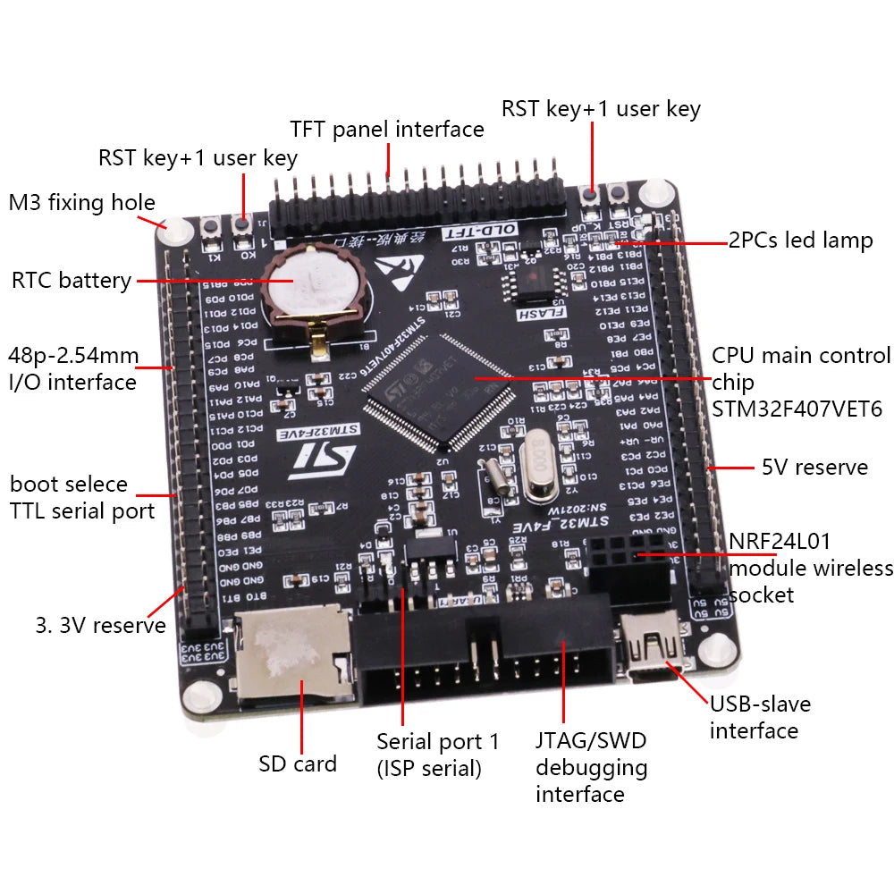 STM32F407VET6 Development Board Cortex-M4 STM32 Minimum System Learning Board ARM Core Board +3.2 Inch LCD TFT With Touch Screen