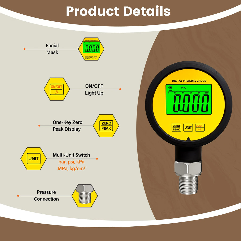 Moray ME260P LCD  Rubber Protector Waterproof FS Stainless Steel Gas Differential Manometer Calibrator Digital Pressure Gauge
