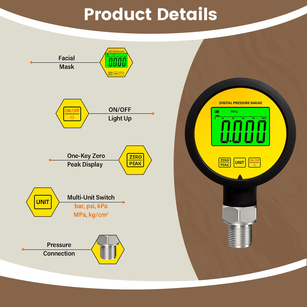 Moray ME260P LCD  Rubber Protector Waterproof FS Stainless Steel Gas Differential Manometer Calibrator Digital Pressure Gauge