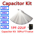 SMD Capacitor kit 0201 0402 0603 0805 1206 smd Capacity package each value*50PCS 820pF 1nf 10nf 100nf 1uF 2.2UF 4.7UF 10UF 22UF