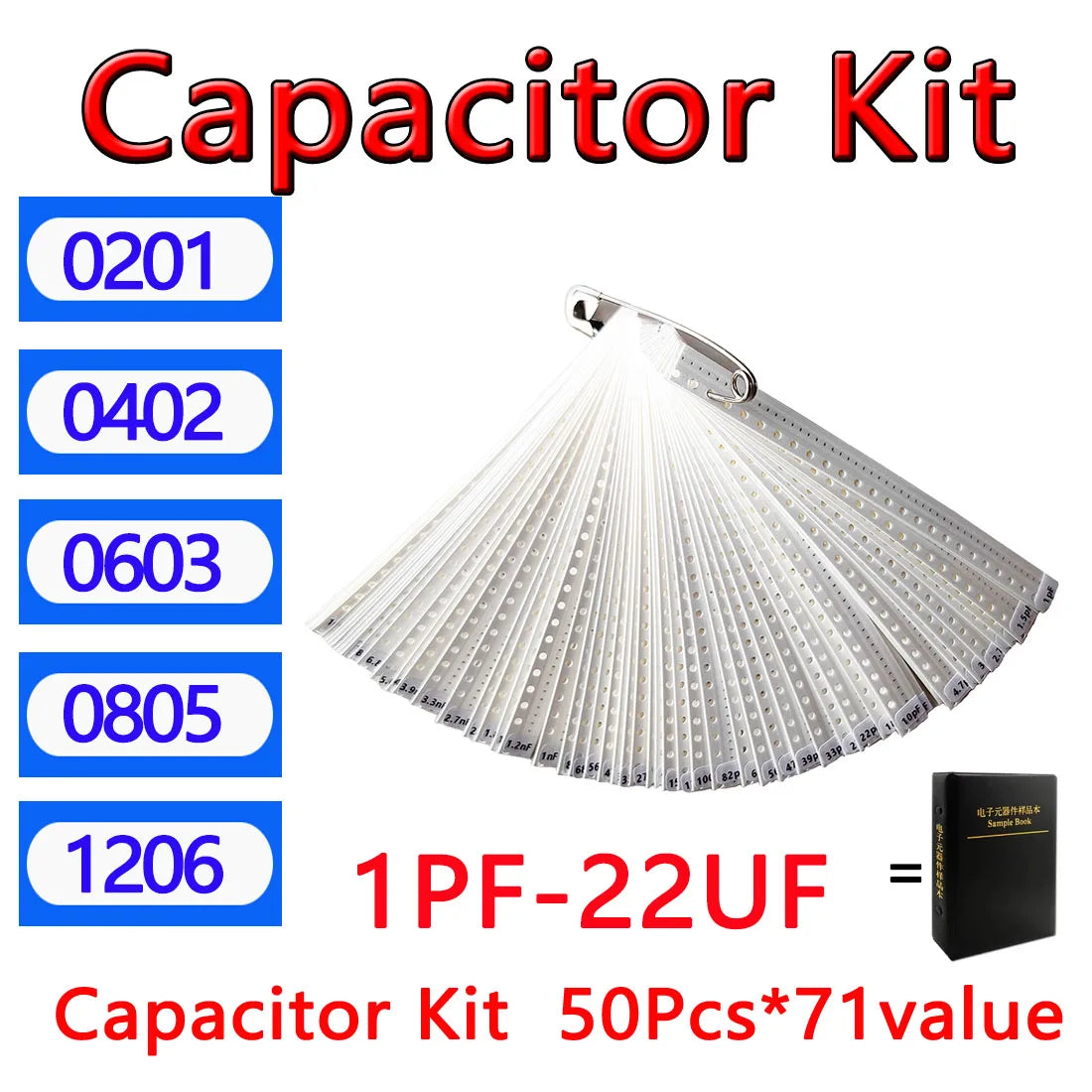 SMD Capacitor kit 0201 0402 0603 0805 1206 smd Capacity package each value*50PCS 820pF 1nf 10nf 100nf 1uF 2.2UF 4.7UF 10UF 22UF