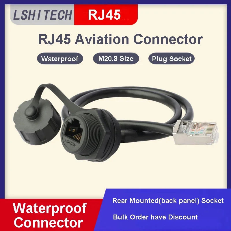 LR20 M20 Ethernet Network RJ45 Waterproof Connector Cat6 Panel Mount 0.1m To 1m Extension Cable Wire Interface Signal Adapter