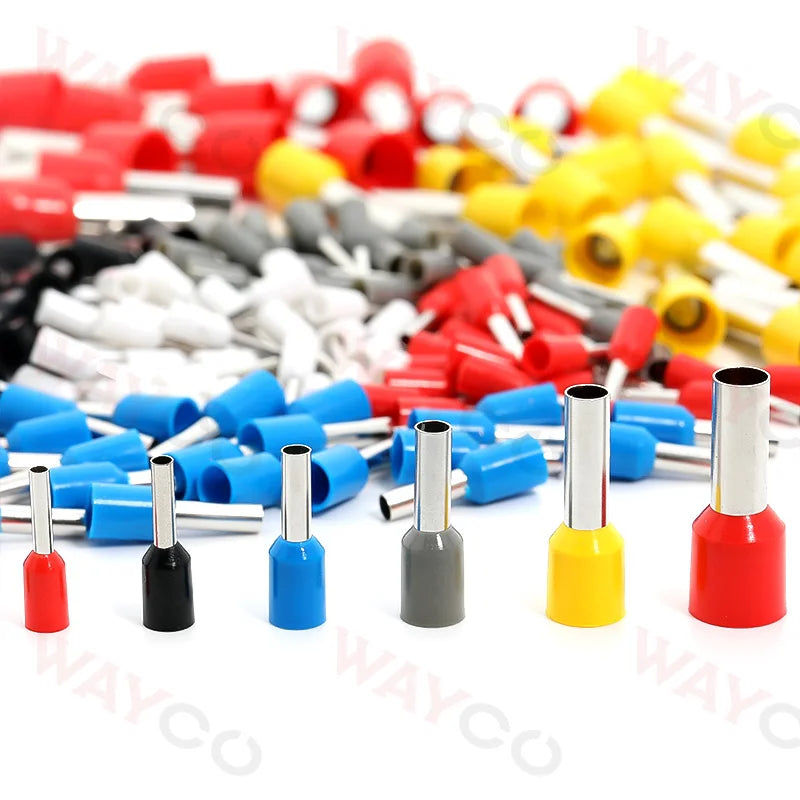 1000PCS Tubular Crimp Terminals Electrical Wire Cable Ferrules Connectors E0508 E7508 E1008 E1508 E2508 E4009 E6012 Ring Sleeve