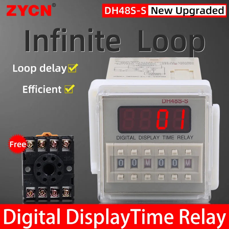 DH48S-S Time Delay Relay Switch DC24V 12V 0.1S-99H Digital LED Programmable With Base Timer Relay SPDT AC220V With Transformer