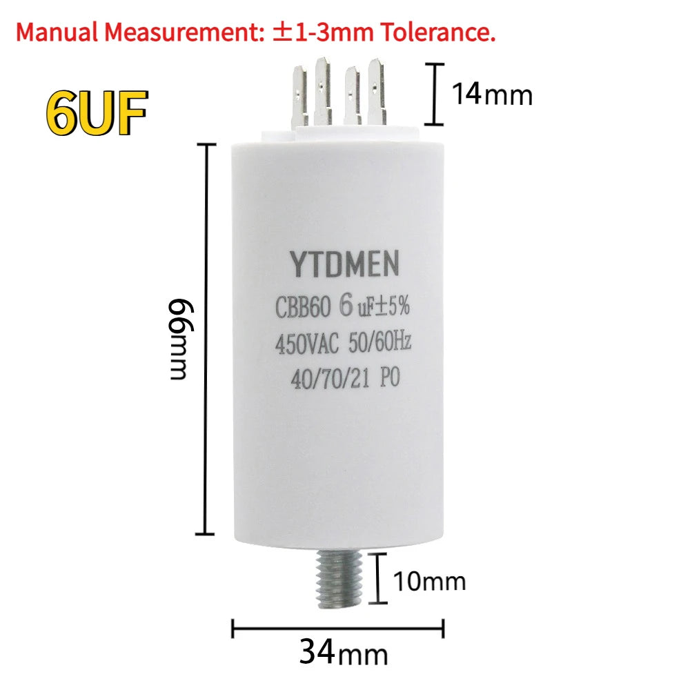 CBB60 Capacitor AC 450V Double Insert Electric Replacement Capacitors 4~60uF with Screw for Air Conditioner Motor Pump Fan ±5%