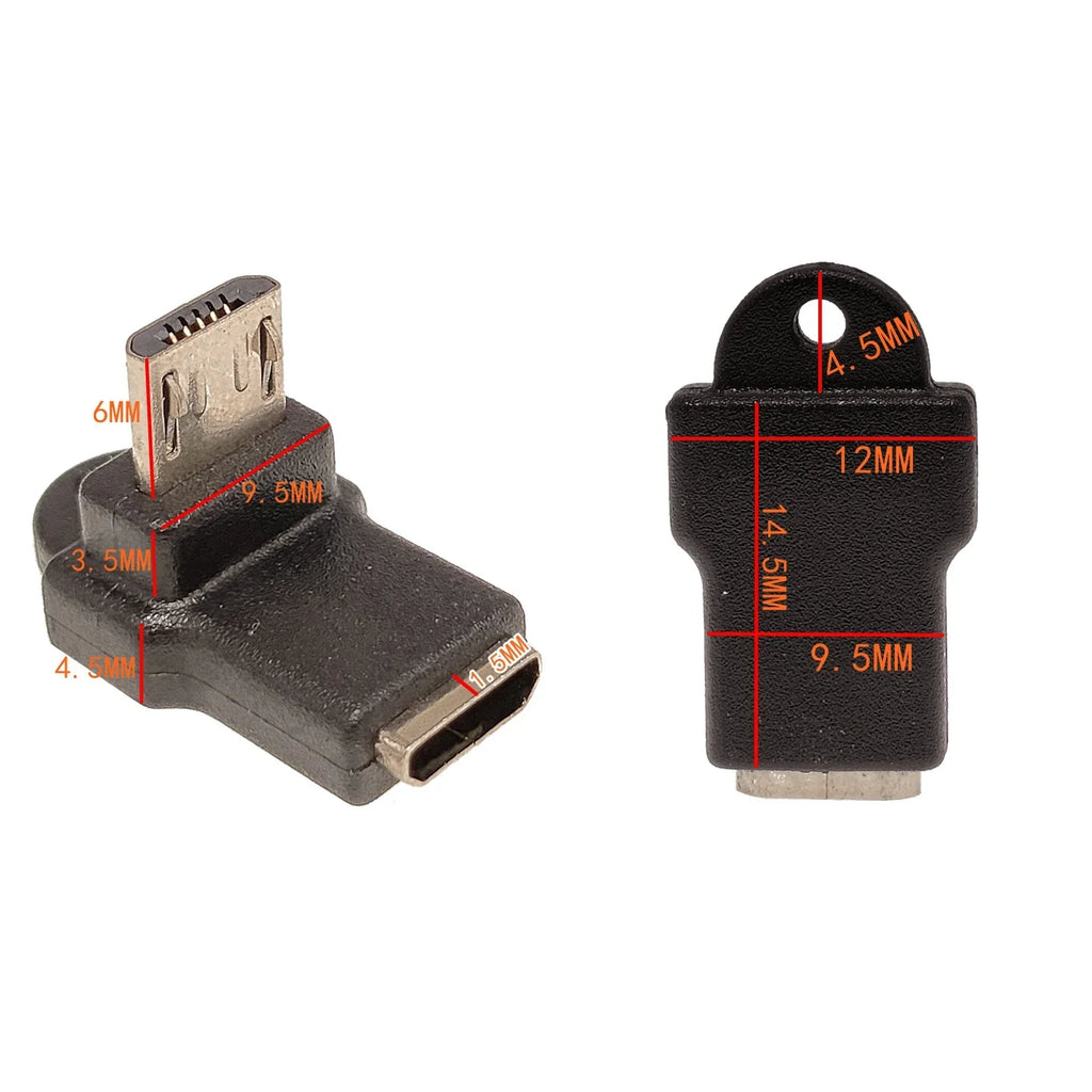 Micro USB data adapter male female USB connector, female male 5-pin Micro USB connector, left and right corners, 90 degrees