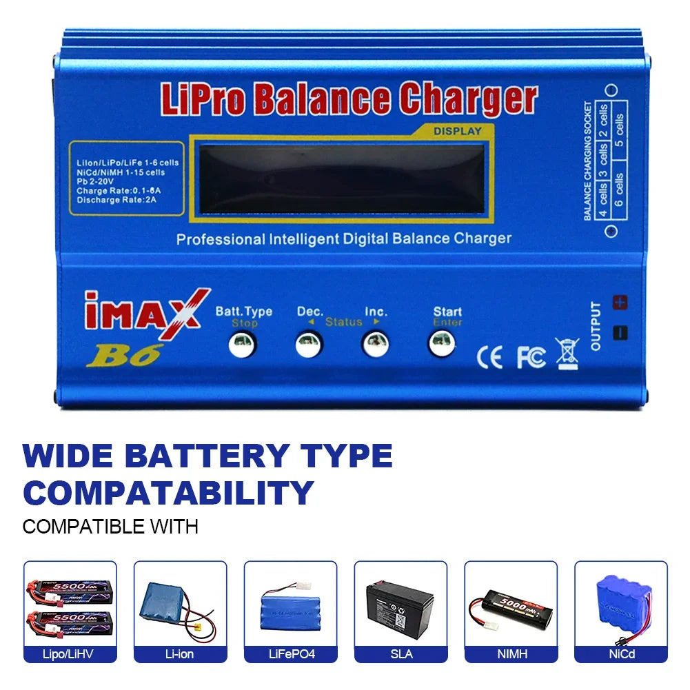 IMAX B6 80W B6 Charger Balance Charger Digital LCD Screen Lion LiFe Nimh Nicd PB Lipo Battery Discharger AC Power 12V 5A Adapter