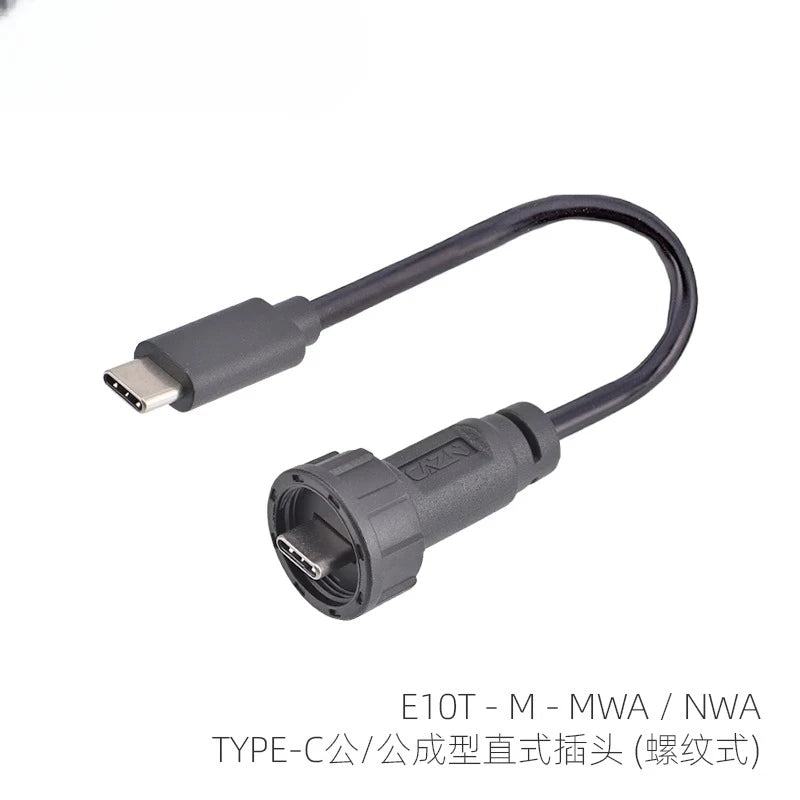 Threaded Type-C Waterproof Connector Cable IP67 Type-C Male Data Plug Wire F Outdoor Use USB 3.1 Solder Board Dual Female Socket