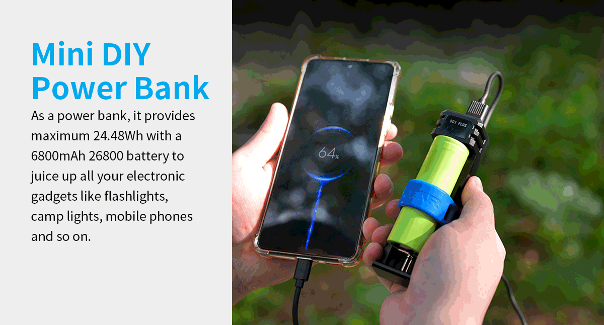 XTAR 26800 Battery Charger QC PD USB C 3A Fast Charging 21700 26650 26800 NiMH D Batteries 10W Power Bank 18650 Charger SC1 PLUS