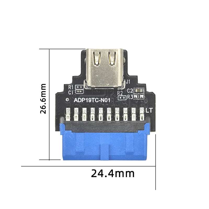 19pin to Type C Converter 19 Pin Internal Header to USB 3.1/3.2 Type C Adapter 10Gbps for PC Desktop Motherboard Connector Riser