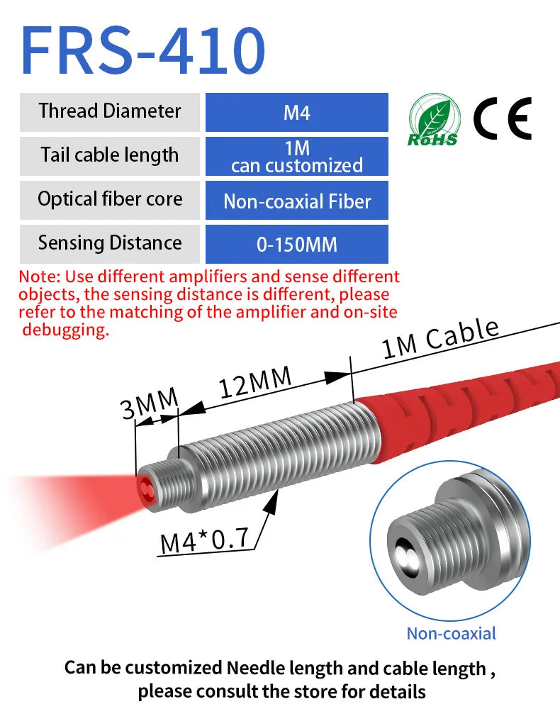 GTRIC Fiber Optic Sensor Probe Diffuse Reflection M3 M4 M6 1-2M Cable Coaxial Non-coaxial Photoelectric Optical Proximity Switch