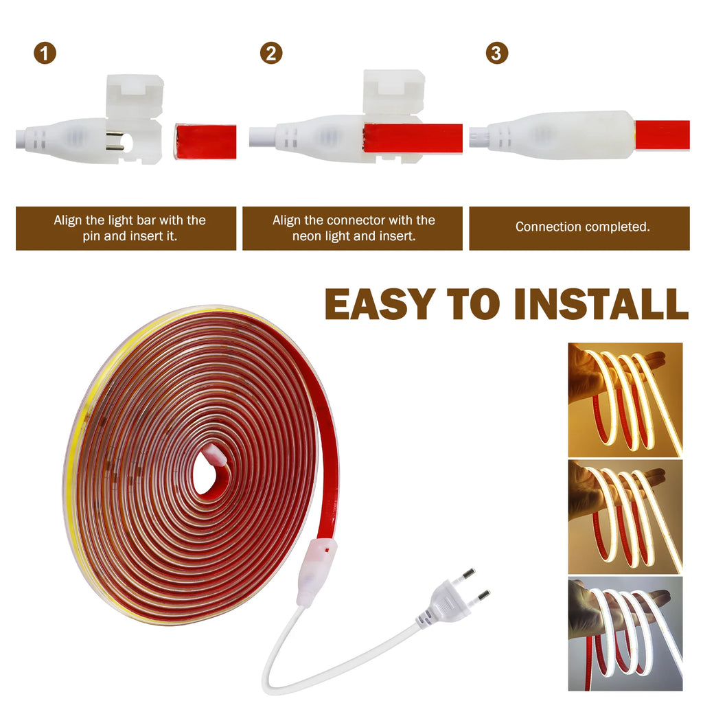 AC 220V COB Strip IP65 Waterproof 10CM Cut 240Leds/M 3000K 4000K 6000K Home Decor Flexible Ribbon Rope Tape LED Light