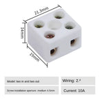 1 In 1 Out Ceramic Wiring Terminal Block 2 In 2 Out High-temperature Resistant Ceramic Terminal Post 250V Copper