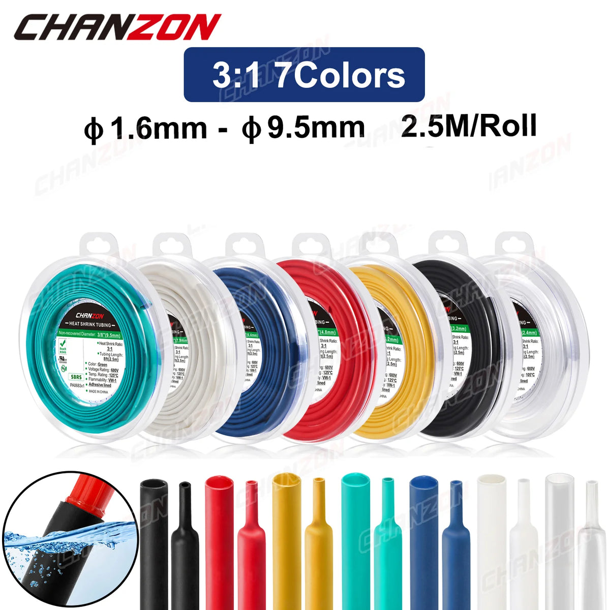 2.5M/Roll 7 Colors 1.6 - 9.5mm 3:1 Waterproof Heat Shrink Tube with Glue Double Dual Wall Adhesive Lined Wire Marine Grade Wrap
