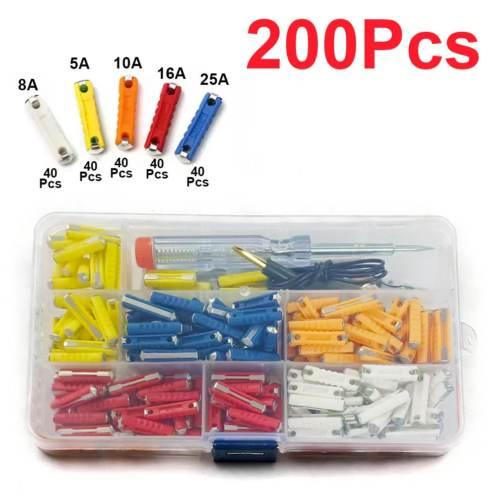 100/200 Pcs Continental Car Fuses Set European Bar Torpedo Fuse Automotive Circuits For Vintage Classic Cars 5/8/10/16/25 AMP