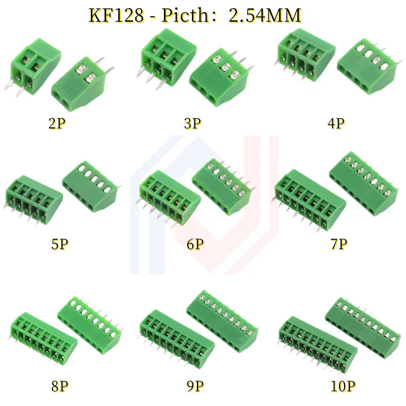 KF120/KF128 2.54mm/3.81mm/5.08mm Pitch 2P/3P/4P Straight Pin Pcb Screw Terminal Block Connector 2/3/4/5/6/8/10Pin