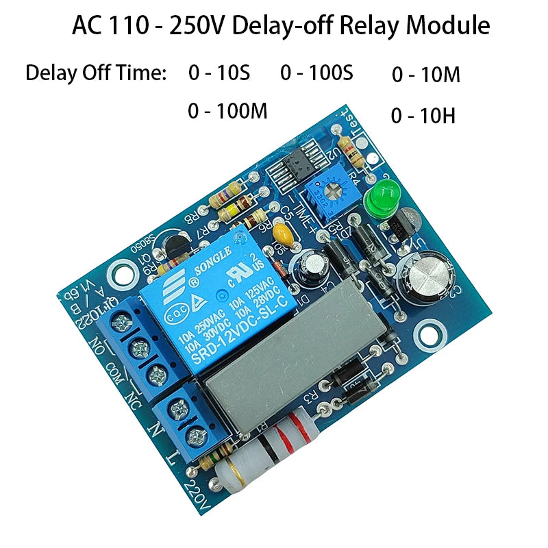 Adjustable AC110V 220V 240V Time Delay Relay Module 10S-100M-10H NC NO Relay Switch Module for Electrical Applications