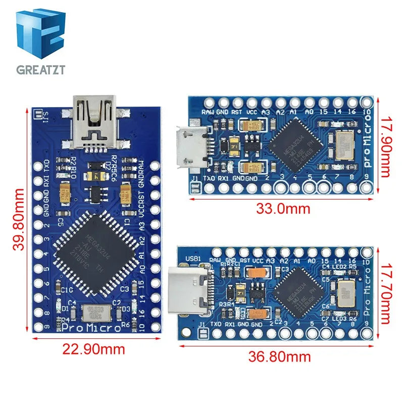 Pro Micro ATmega32U4 5V 16MHz Replace ATmega328 For Arduino  Pro Mini With 2 Row Pin Header For Leonardo Mini Usb Interface