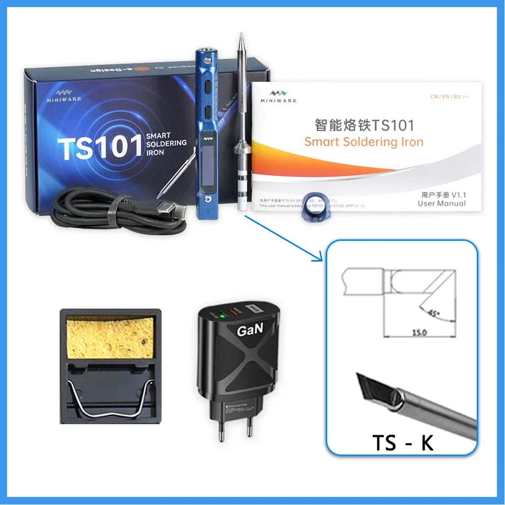 Original TS101 Soldering Iron 90W Mini Thermostat LCD Displays TS100 TS 101 Soldering Iron with PD Plug Tip Set Miniware