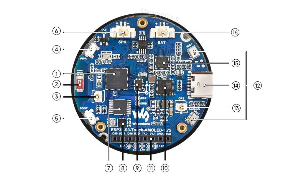 ESP32-S3 1.75inch AMOLED Round Touch Display Development Board 6-axis sensor Xiaozhi AI Deepseek Optional with Case or with GPS