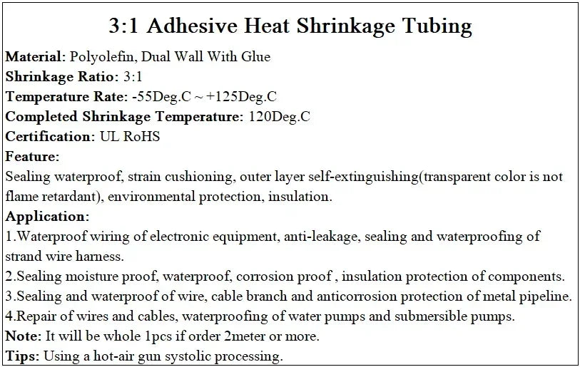 3:1 Heat Shrink Tube 1.6mm ~ 50mm Waterproof Insulating Sleeve Wire Protection Dual Wall Heat-shrinkable Sleeve With Glue Inside