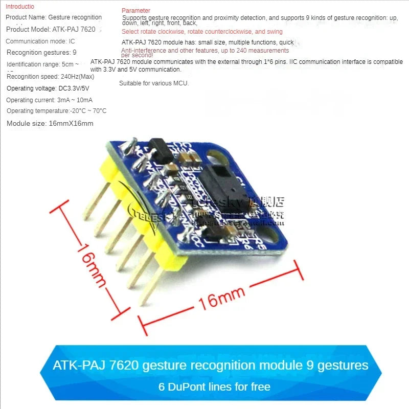 7620 Gesture Recognition Sensor PAJ7620U2 9 Gesture Recognition Sensor Modules RGB Infrared Sensing Modules