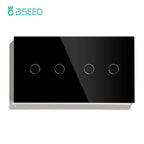 BSEED Touch Switches 1/2/3Gang 1Way Wall Light Switches Blue LED Backlight Glass Sensor Screen Home Switches Black EU Standard