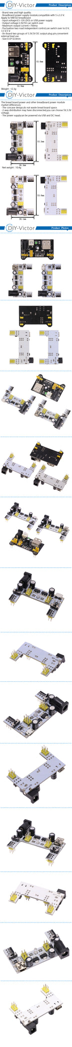 MB102 Breadboard Dedicated Power Supply Module Mini Micro USB Black White 2 Way 3.3V 5V MB-102 Solderless Bread Board