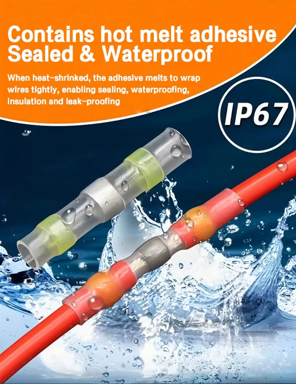 Waterproof Heat Shrink Solder Terminals 1 Box - Insulated Electrical AWG Wire Butt Splice for Quick & Secure Connection