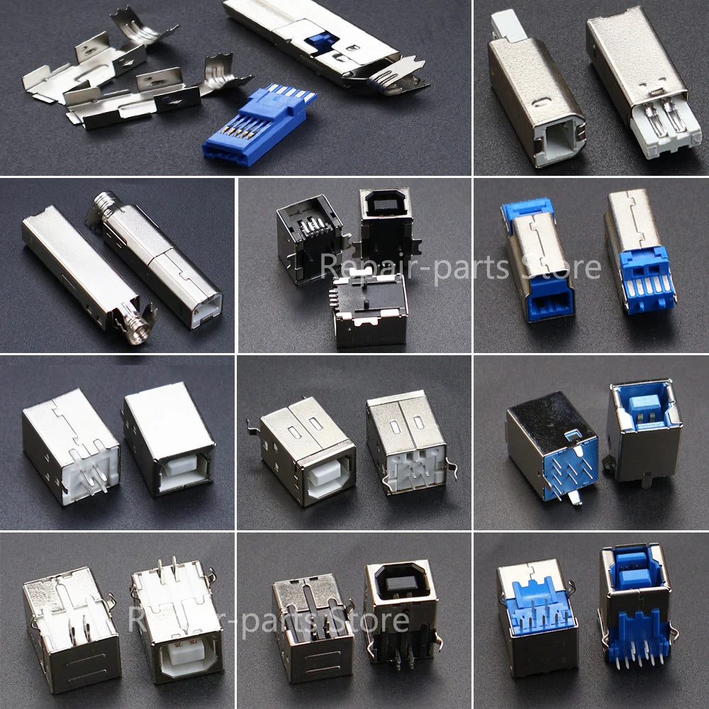 5PCS B Type 90°/180° Connector Soldering DIY Printer Interface Repair USB 2.0 and USB 3.0 Connector Female Socket Male Jack